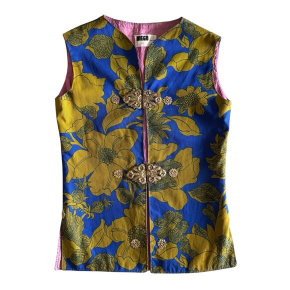 Diego New York Vintage Brocade Vest Floral Gold Closure Size S/M - Picture 3 of 13